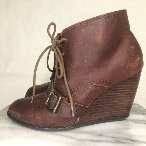 Fossil Charlene Brown Leather Wedge Lace up Bootie, size 8.5 - Picture 5 of 11